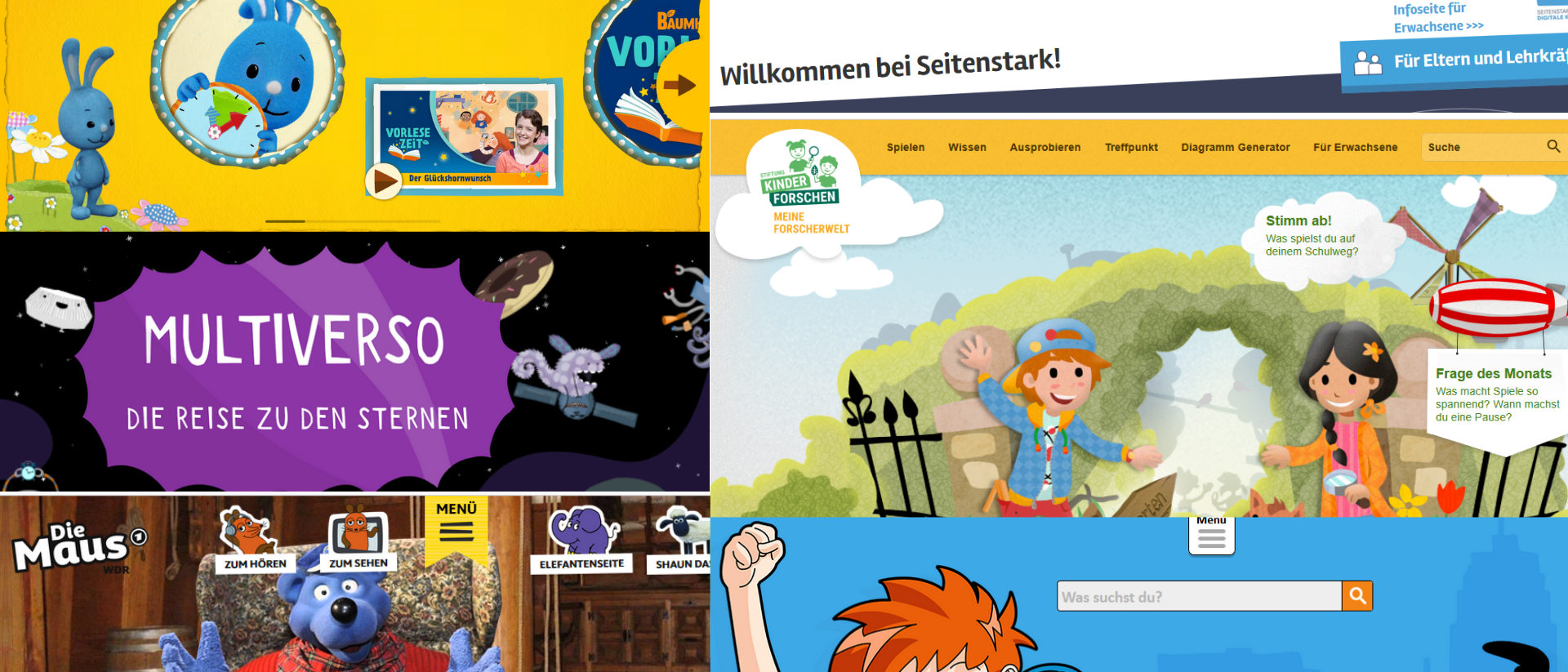 Collage verschiedenen Internetseiten für Kinder