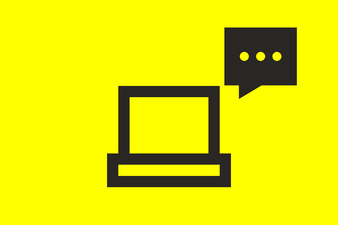 Icons eines Computers und einer Sprechblase darüber