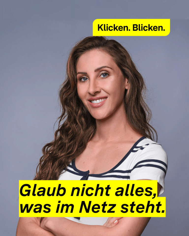 Ein Portrait der YouTuberin Jasmin Sibel mit ihrem Zitat: Glaub nicht alles, was im Netz steht.